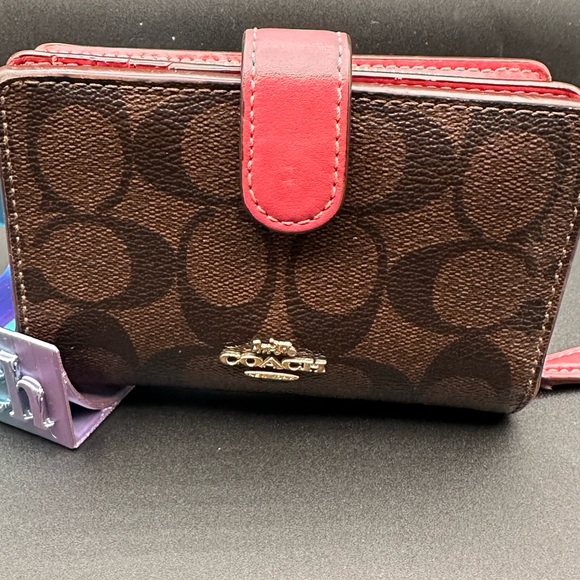 EUC Coach Brown and Pink signature Wallet with Gold Hardware - Picture 1 of 16